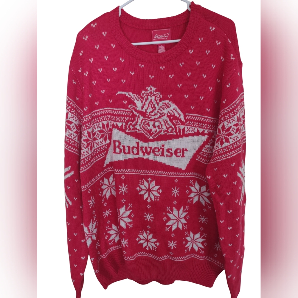 Budweiser Ugly Christmas Sweater Oversized Festive Holiday Party Casual